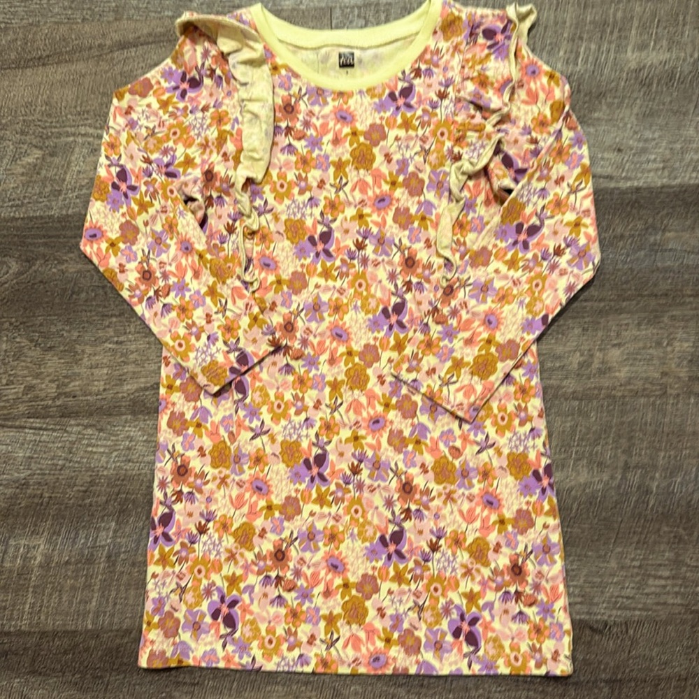 Tea Collection 100% Cotton Ruffle Sleeve A-Line Dress in “Painted Wildflowers”